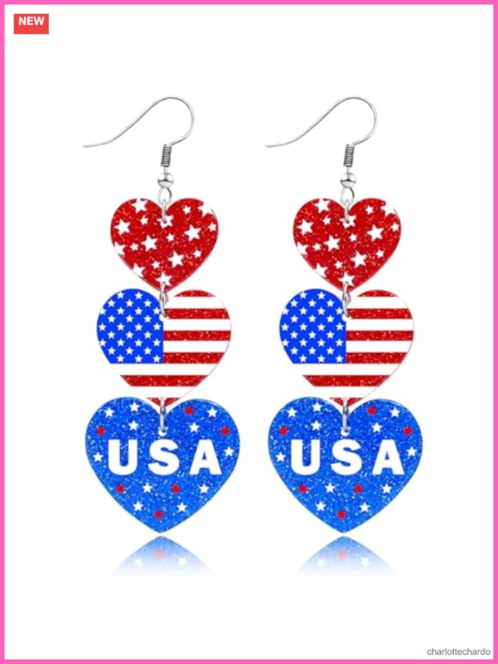 Patriotic Acrylic Dangle Earrings USA Flag July 4th Gift